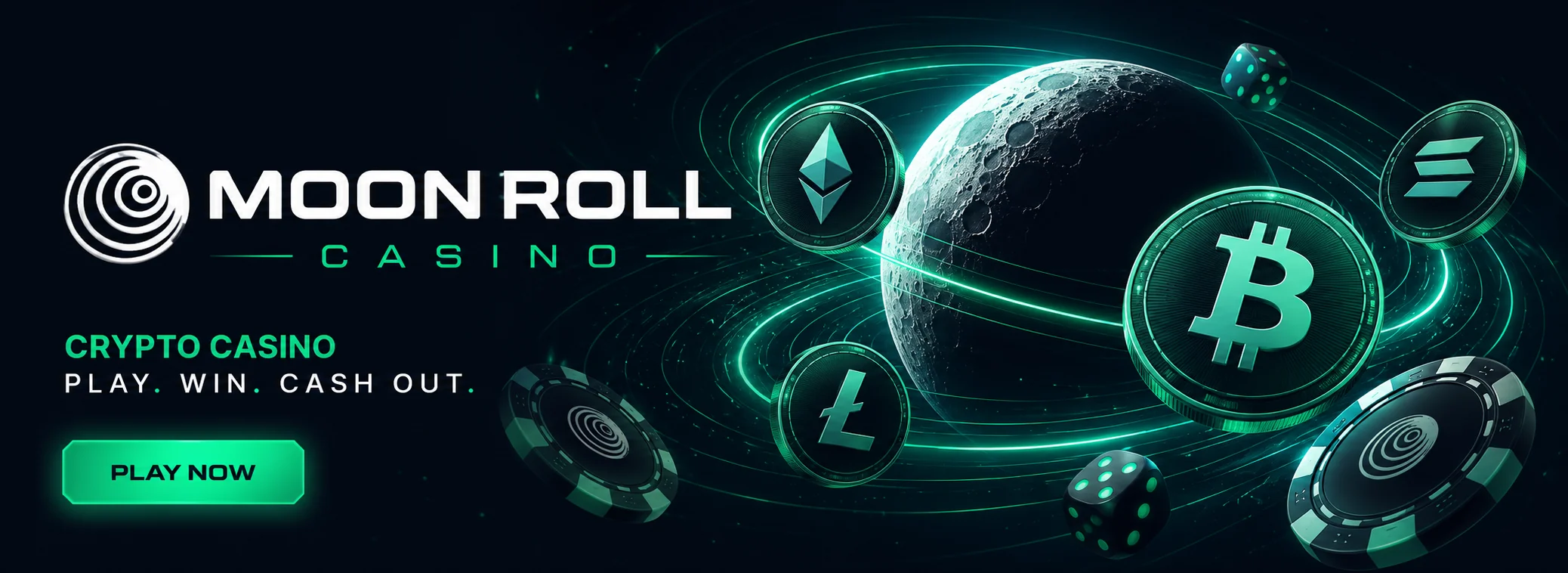 Moonroll Casino welcome bonus banner showing 100% up to $1,000 and the Moon Roll Originals lineup